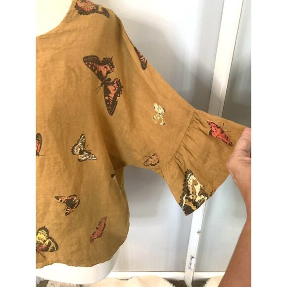 Linen Blouse Lagenlook oversized S M L Italy Natural Fiber butterfly - Picture 8 of 12